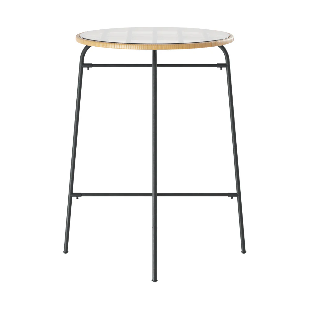Outdoor Bar Table Wicker Dining Bistro Patio Balcony Glass Table Steel - Image 4
