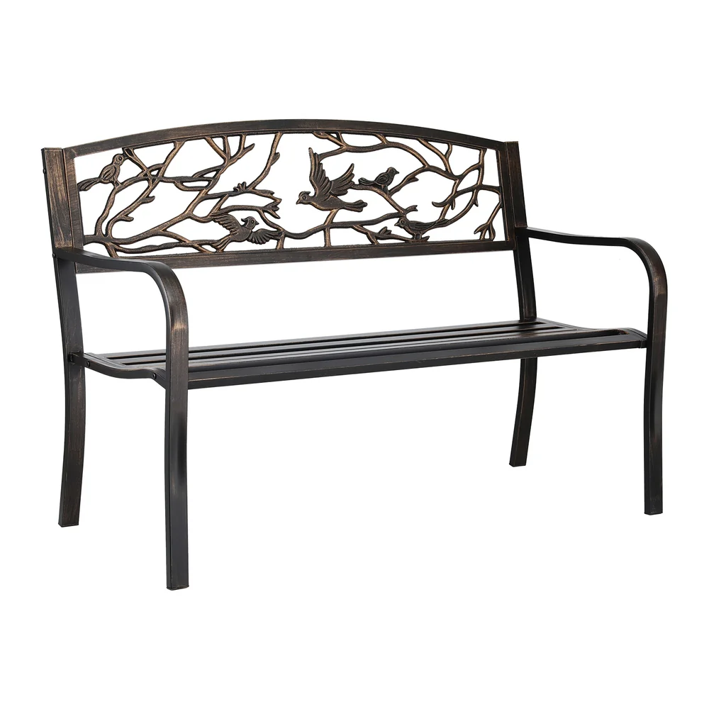 Outdoor Bench Seat Garden Steel Outdoor Furniture 3 Seater Park Bronze - Image 4
