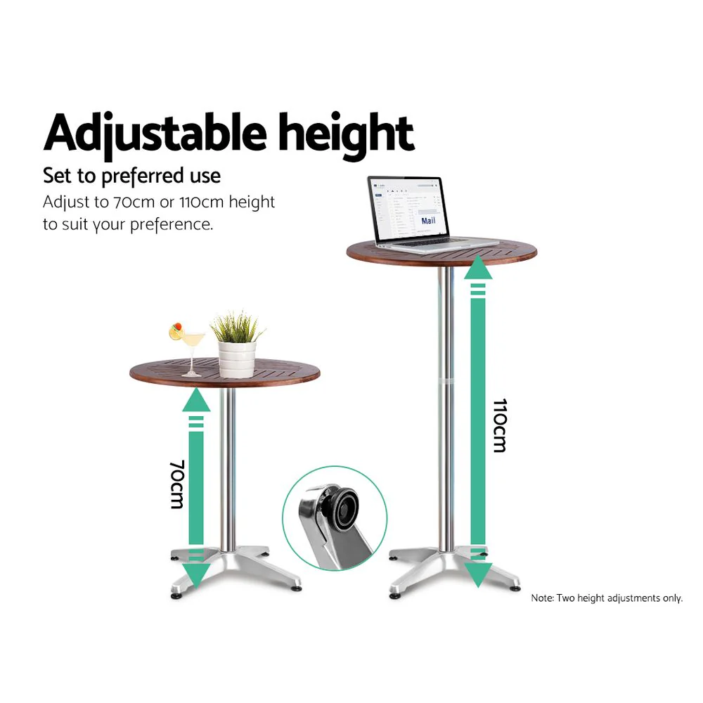 Outdoor Bistro Set Bar Table Stools Adjustable Aluminium Cafe 3PC Wood - Image 5
