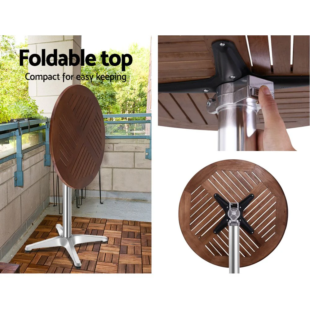 Outdoor Bistro Set Bar Table Stools Adjustable Aluminium Cafe 3PC Wood - Image 6