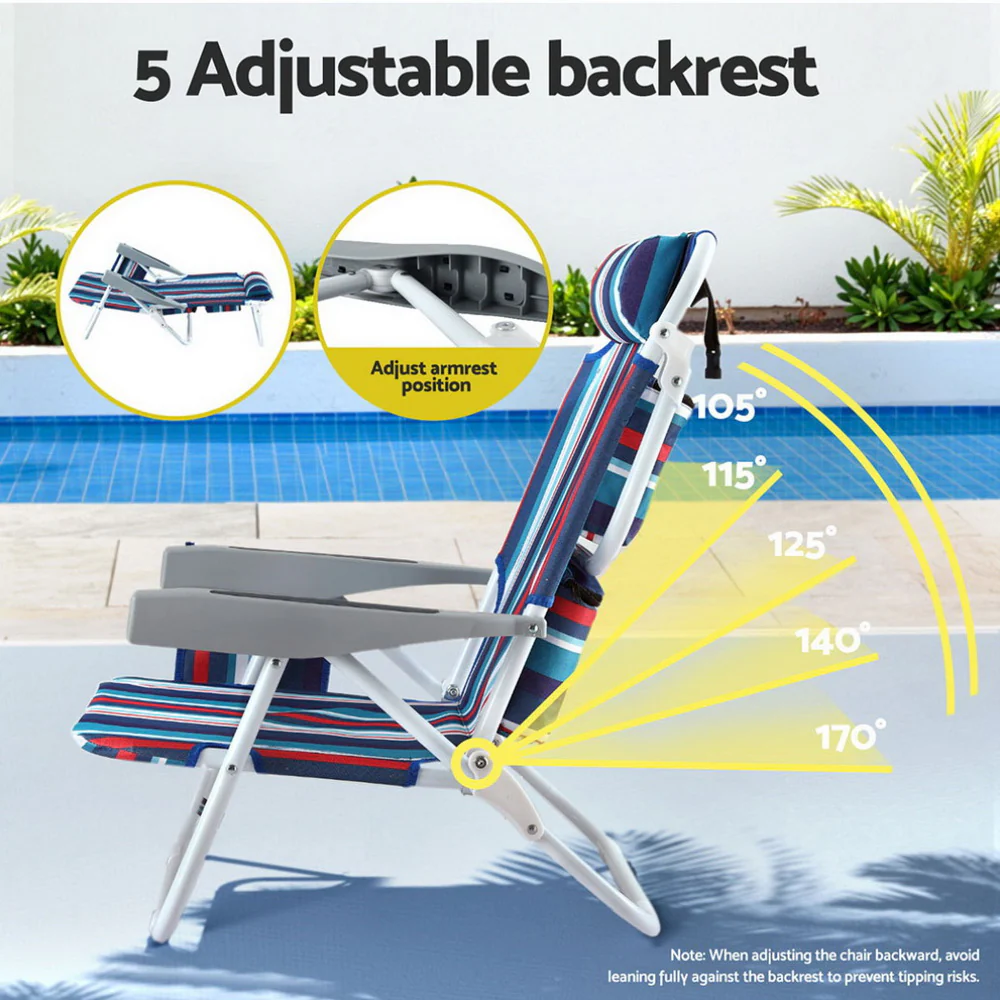 Outdoor Chairs Beach Chair Backpack Cooler Storage Lightweight Fishing Blue - Image 3
