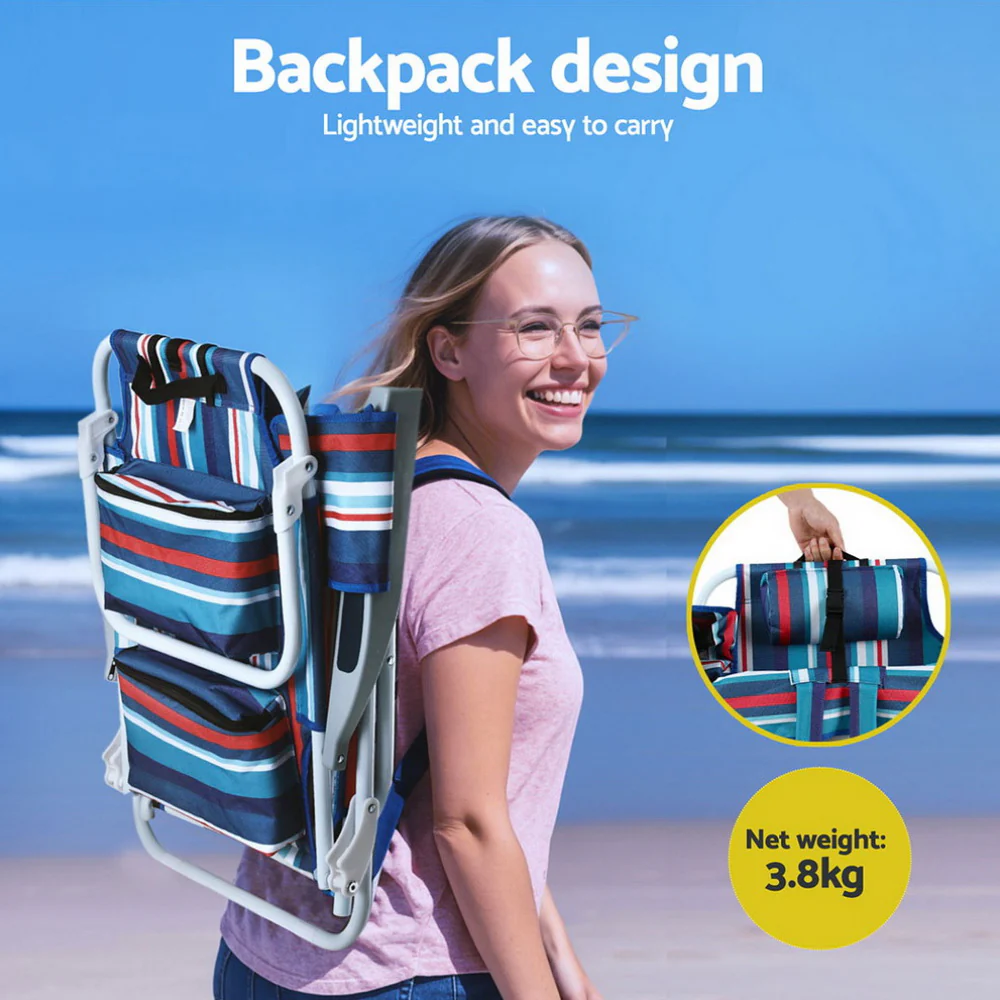 Outdoor Chairs Beach Chair Backpack Cooler Storage Lightweight Fishing Blue - Image 4