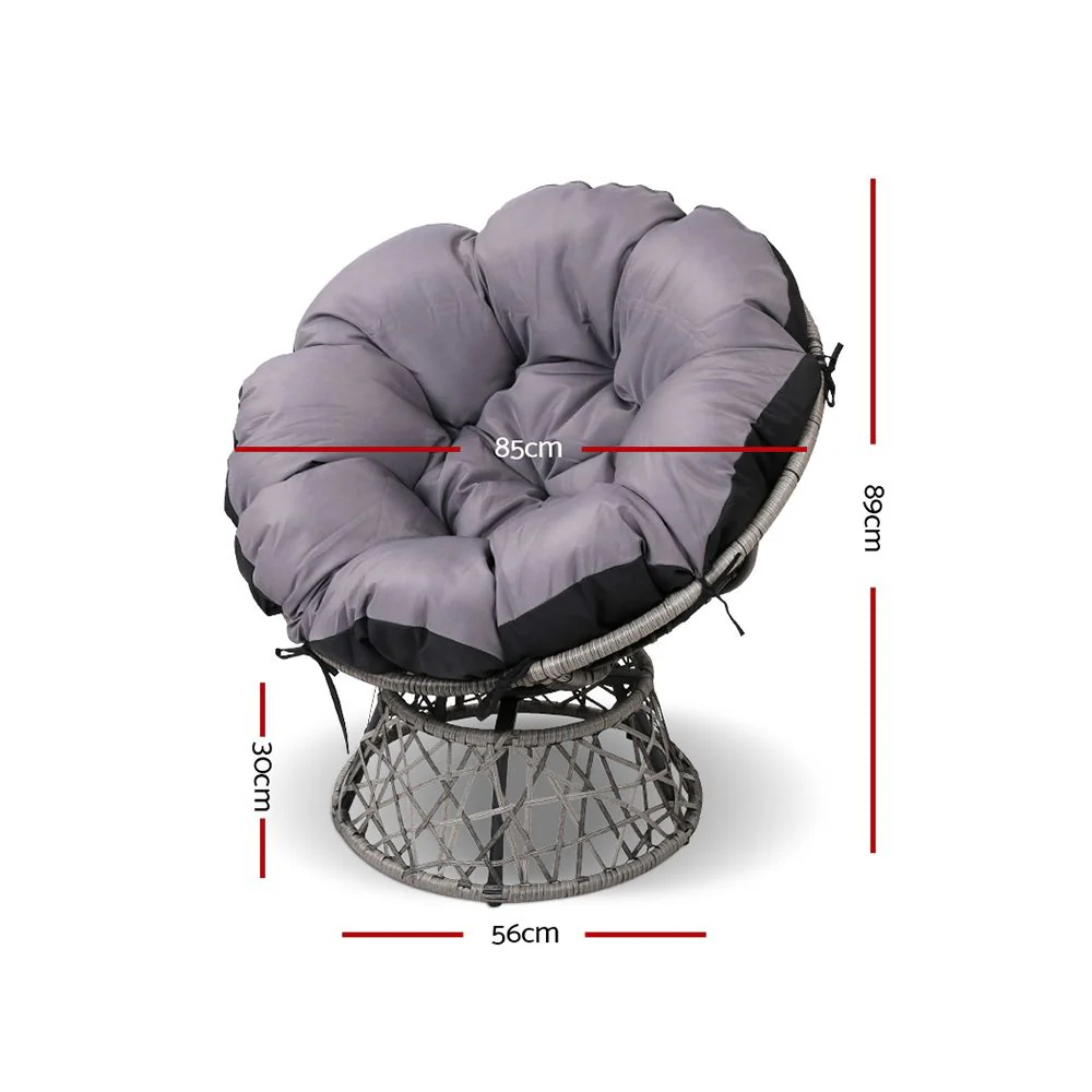 Outdoor Chairs Outdoor Furniture Papasan Chair Wicker Patio Garden Grey - Image 2