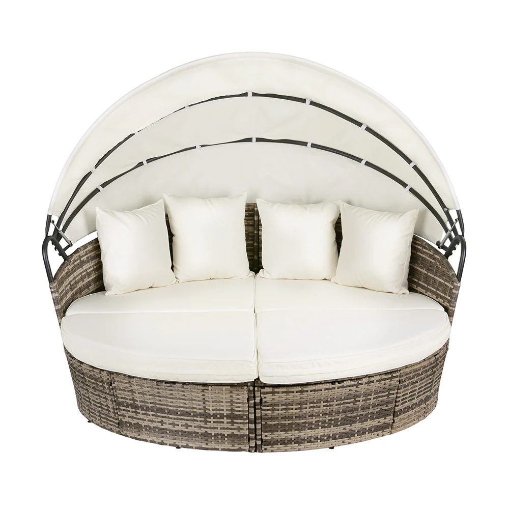 Outdoor Day Bed Sun Lounge Setting Wicker Lounger Furniture Patio Beige Set of 3 - Image 4