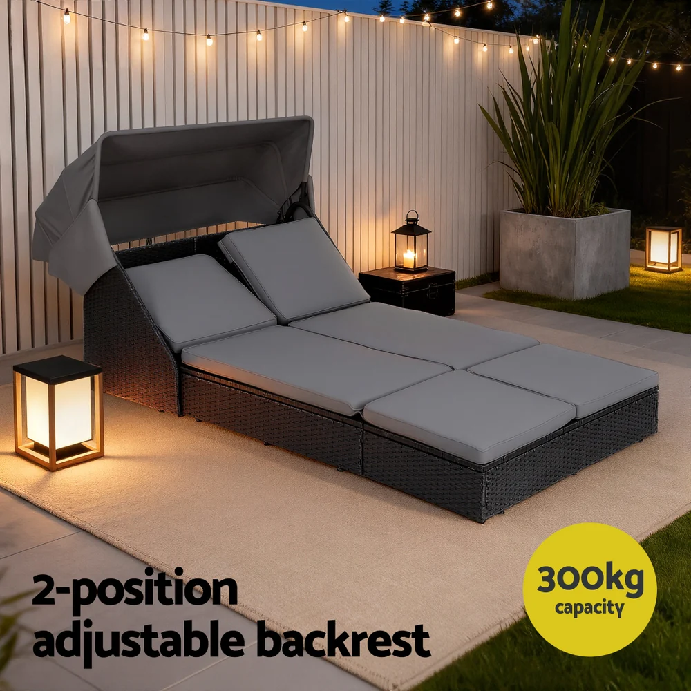 Outdoor Day Bed Sun Lounge Setting Wicker Lounger Patio Furniture - Image 7