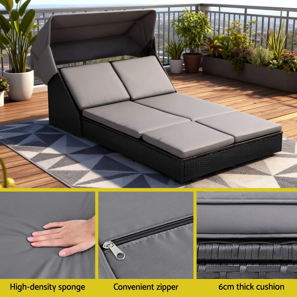 Outdoor Day Bed Sun Lounge Setting Wicker Lounger Patio Furniture - Image 9