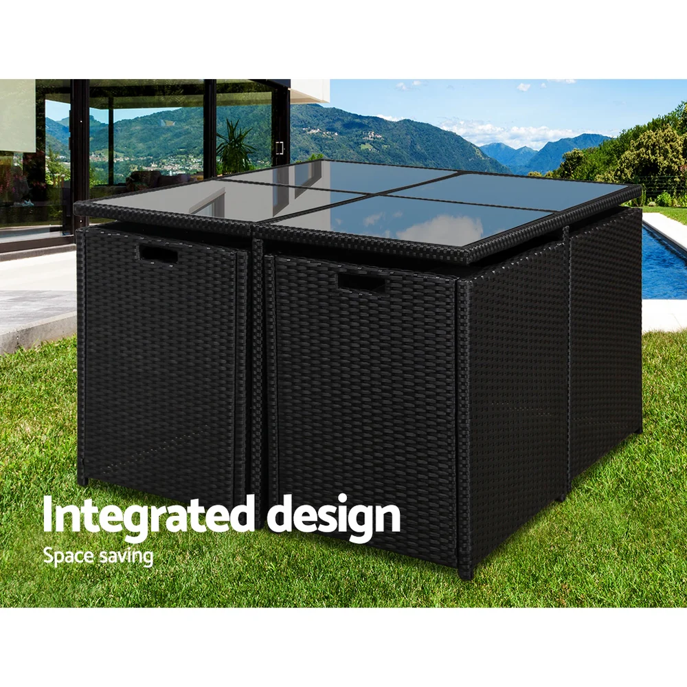 Outdoor Dining Set 5 Piece Wicker Table Chairs Setting Black - Image 3