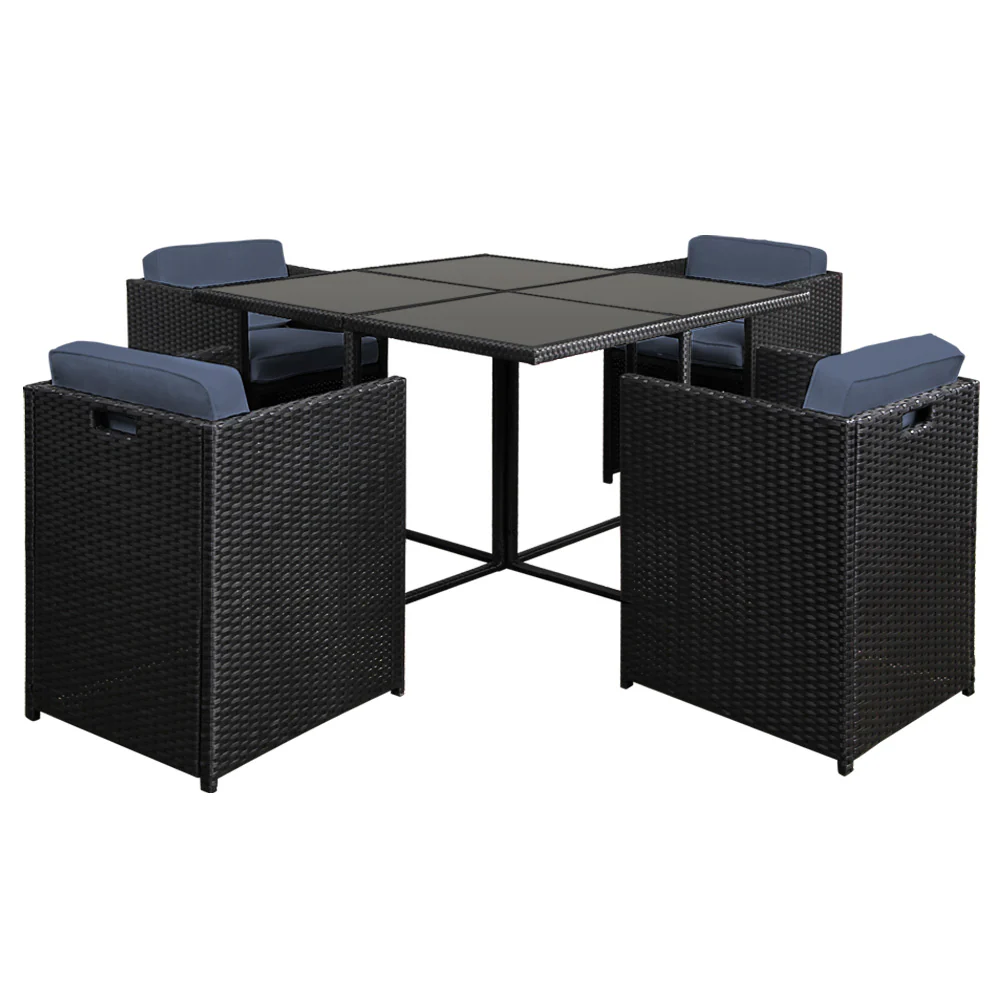 Outdoor Dining Set 5 Piece Wicker Table Chairs Setting Black - Image 8