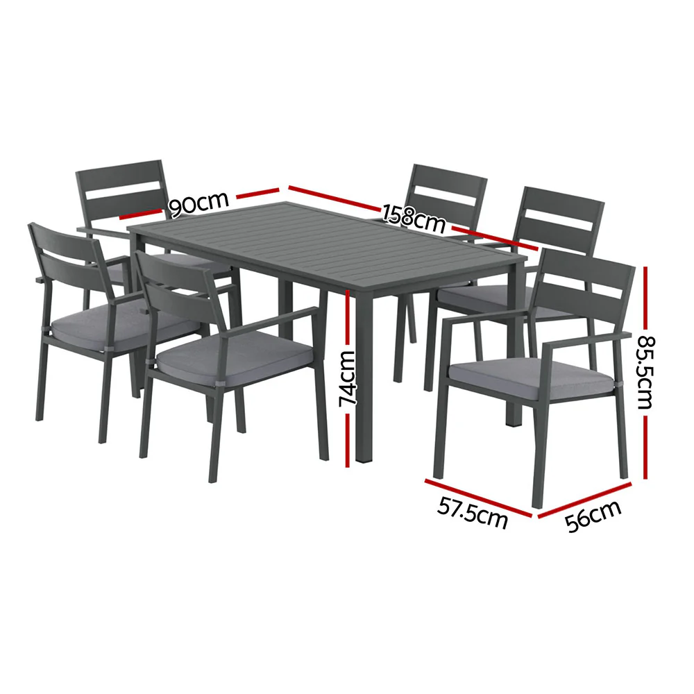 Outdoor Dining Set 7 Piece Aluminum Table Chairs Setting Black - Image 2
