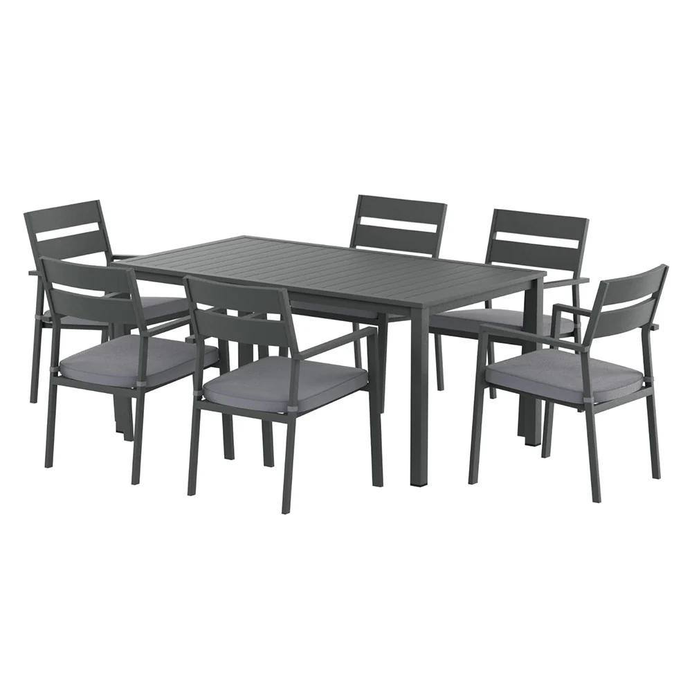 Outdoor Dining Set 7 Piece Aluminum Table Chairs Setting Black - Image 3