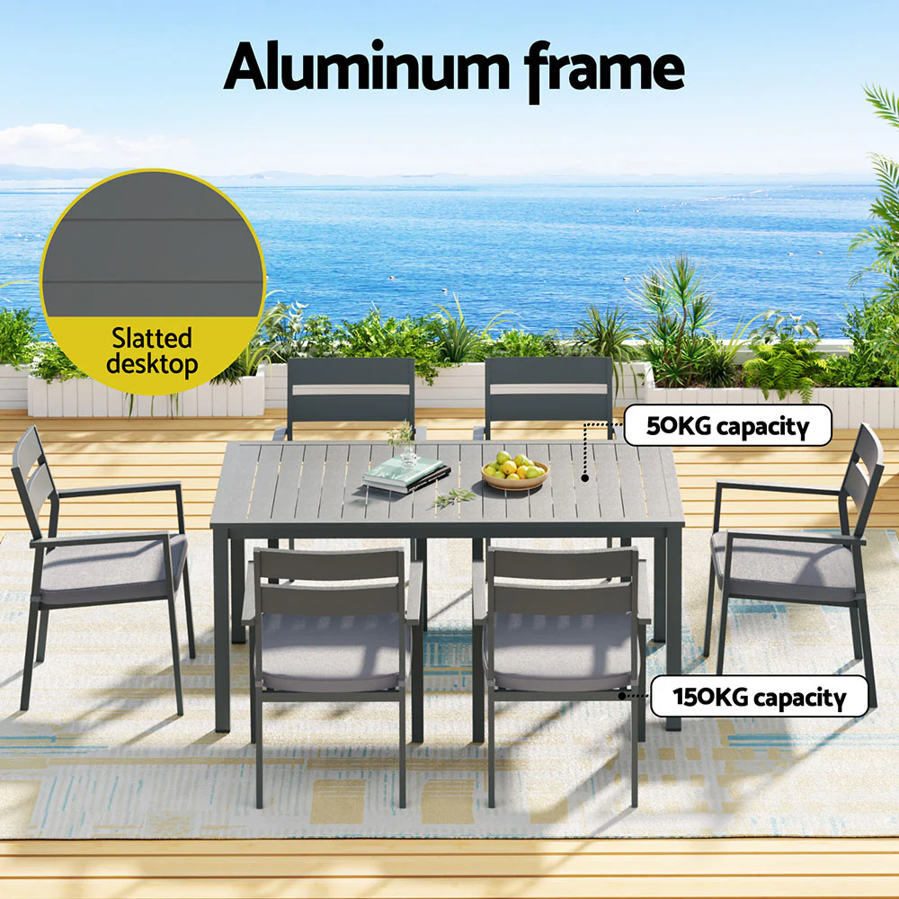 Outdoor Dining Set 7 Piece Aluminum Table Chairs Setting Black - Image 4