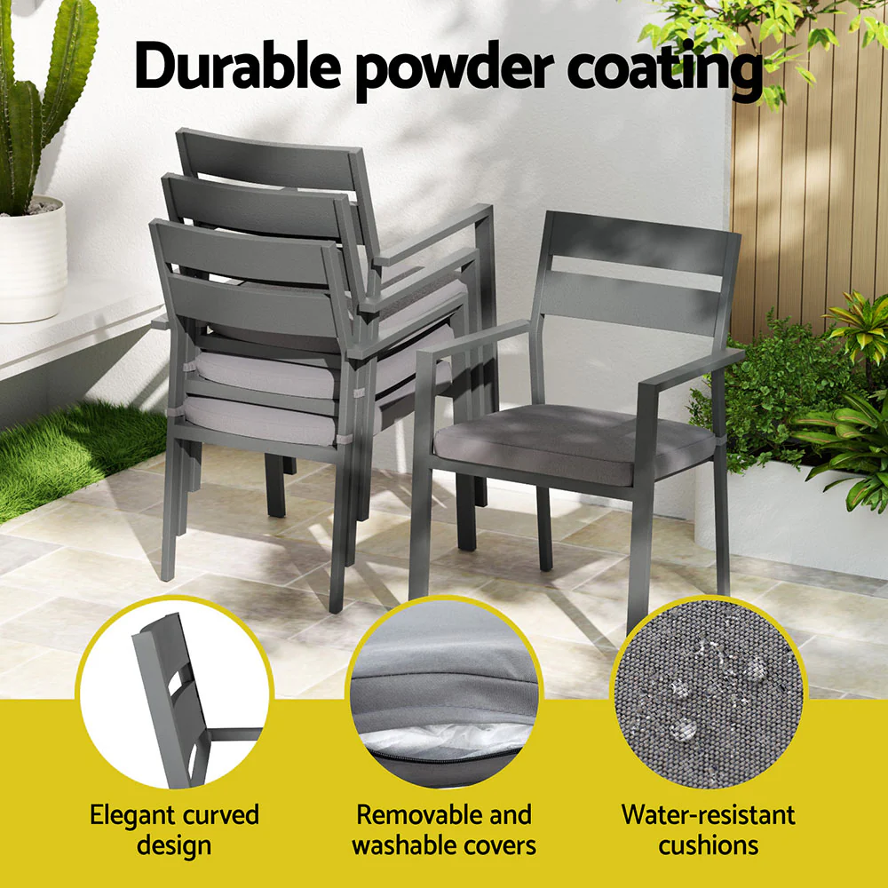 Outdoor Dining Set 7 Piece Aluminum Table Chairs Setting Black - Image 5