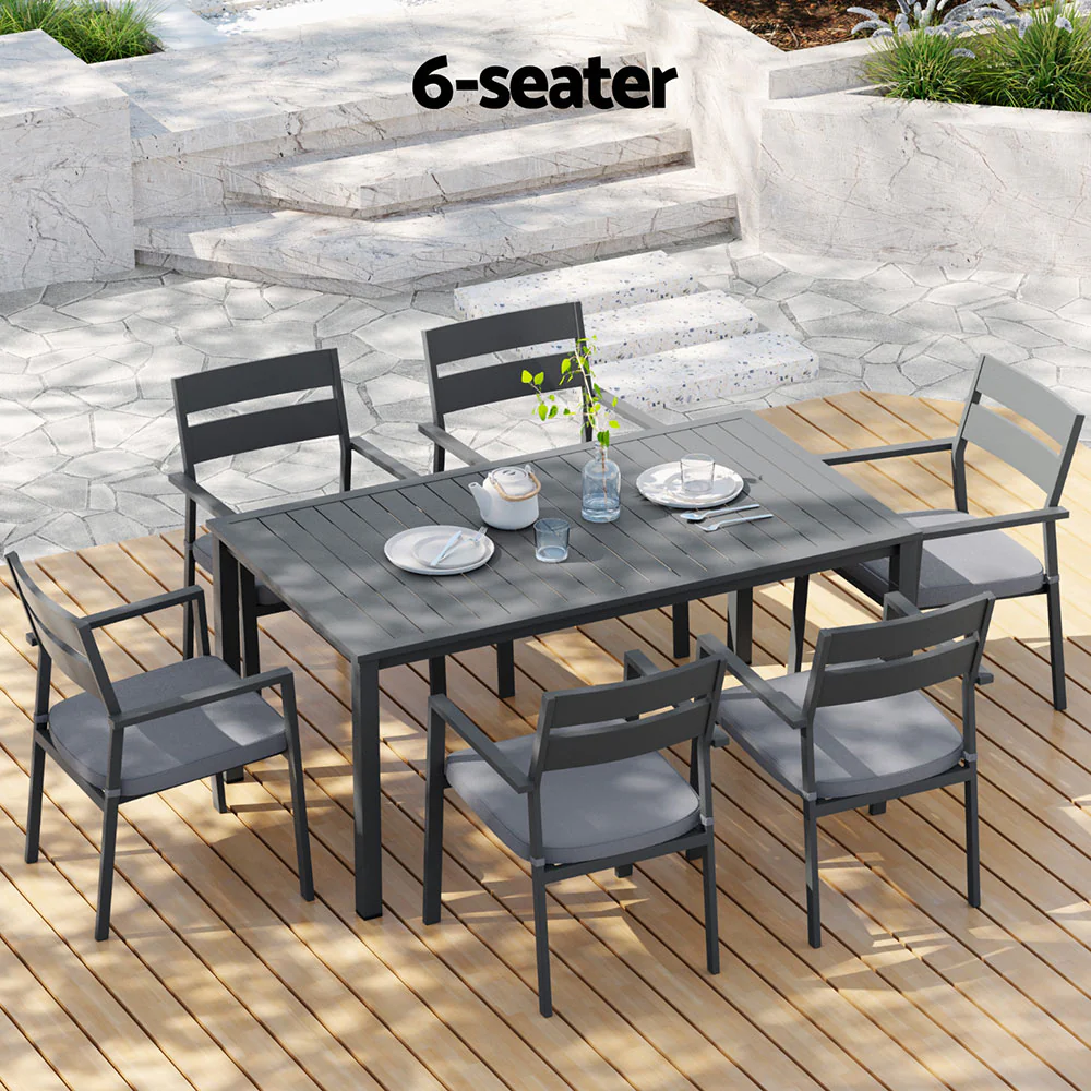 Outdoor Dining Set 7 Piece Aluminum Table Chairs Setting Black - Image 6