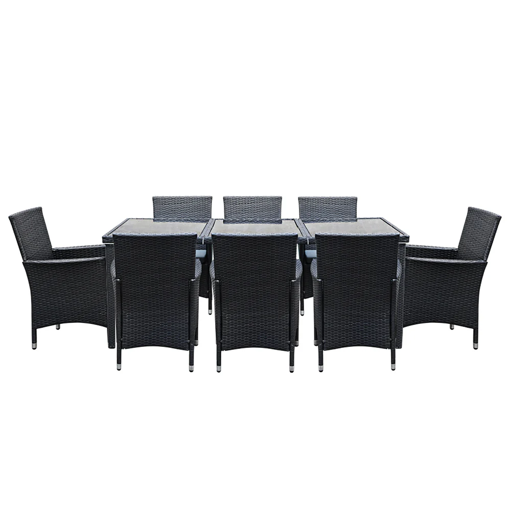 Outdoor Dining Set 9 Piece Wicker Lounge Setting Black - Image 3
