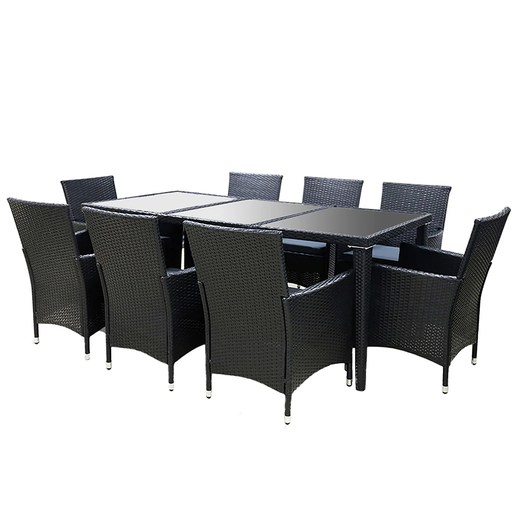 Outdoor Dining Set 9 Piece Wicker Lounge Setting Black - Image 4
