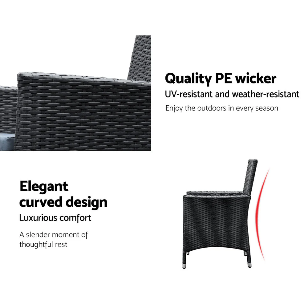 Outdoor Dining Set 9 Piece Wicker Lounge Setting Black - Image 6