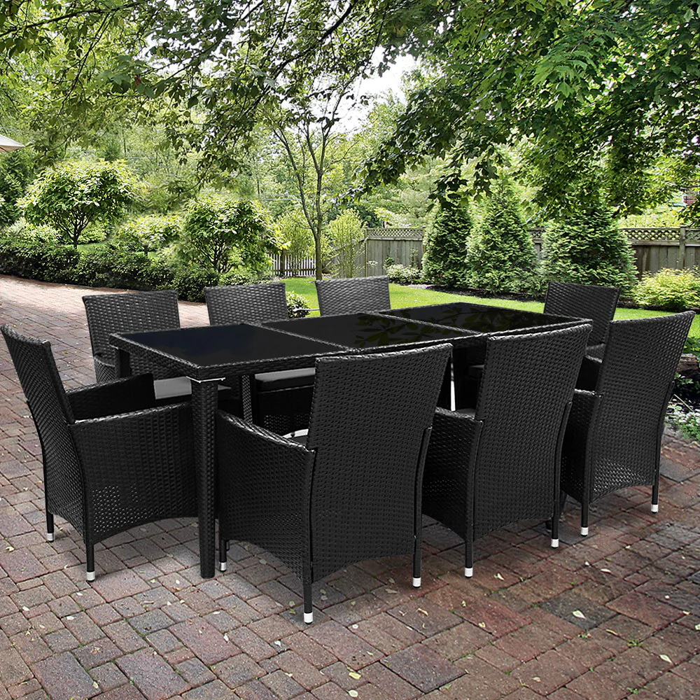 Outdoor Dining Set 9 Piece Wicker Lounge Setting Black - Image 8