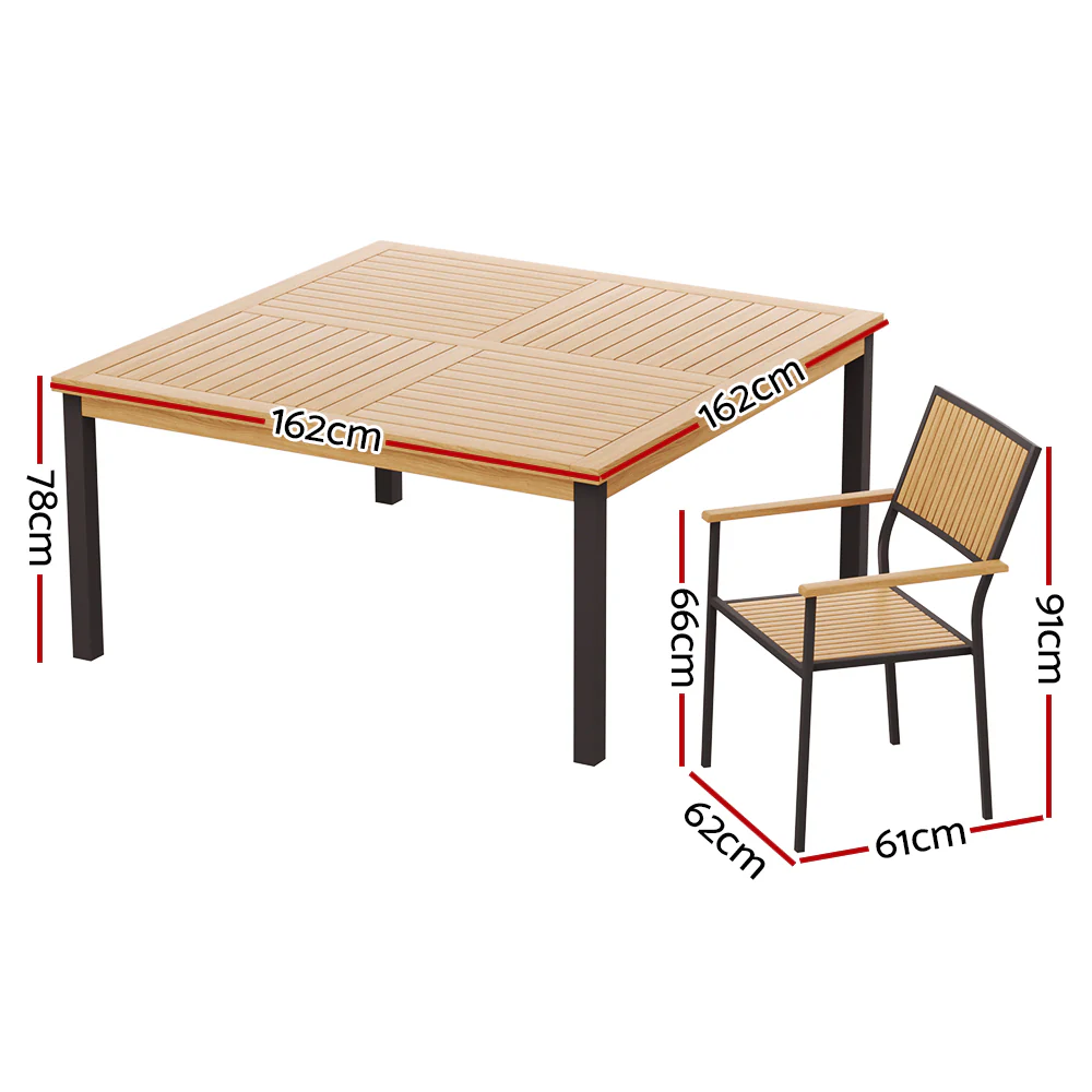 Outdoor Dining Set 9 Piece Wooden Table Chairs Setting - Image 2