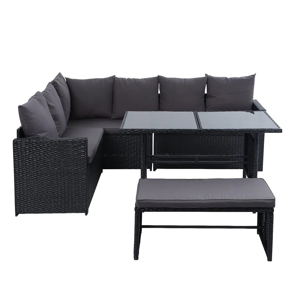 Outdoor Dining Set Sofa Lounge Setting Chairs Table Bench Black Cover - Image 3