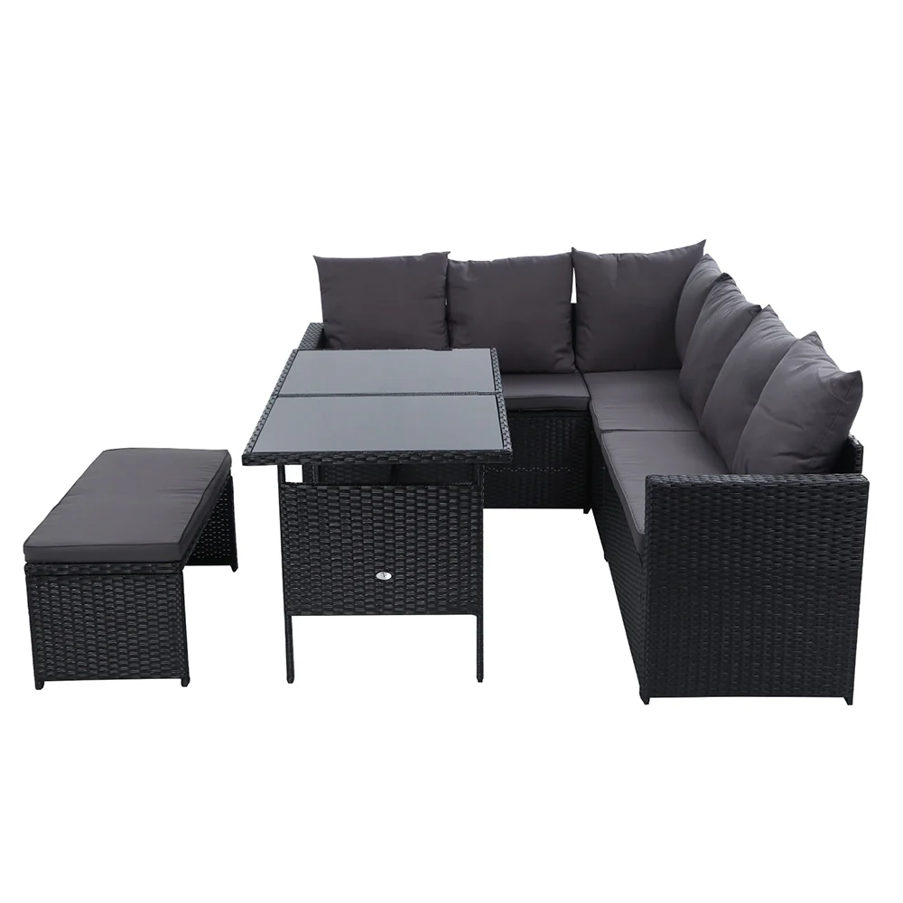 Outdoor Dining Set Sofa Lounge Setting Chairs Table Bench Black Cover - Image 4