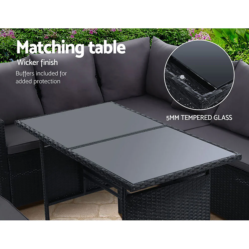 Outdoor Dining Set Sofa Lounge Setting Chairs Table Bench Black Cover - Image 5