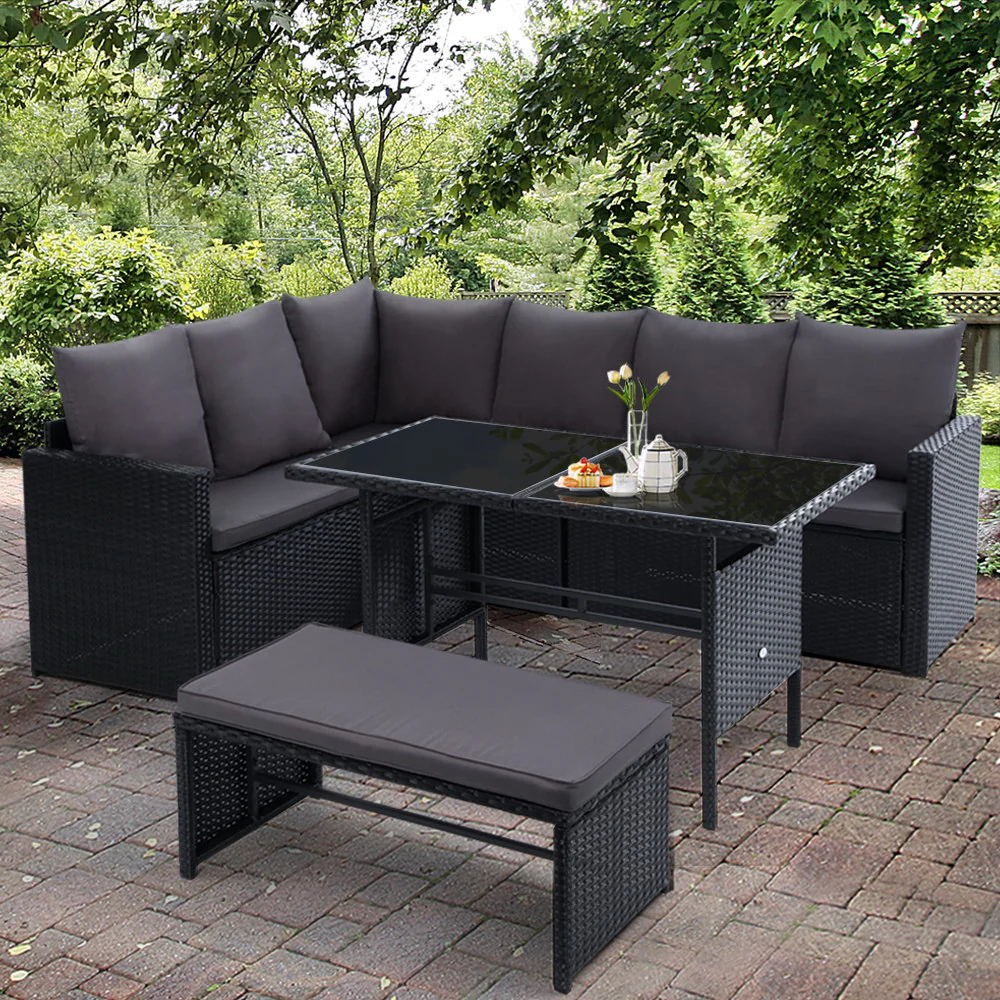 Outdoor Dining Set Sofa Lounge Setting Chairs Table Bench Black Cover - Image 8