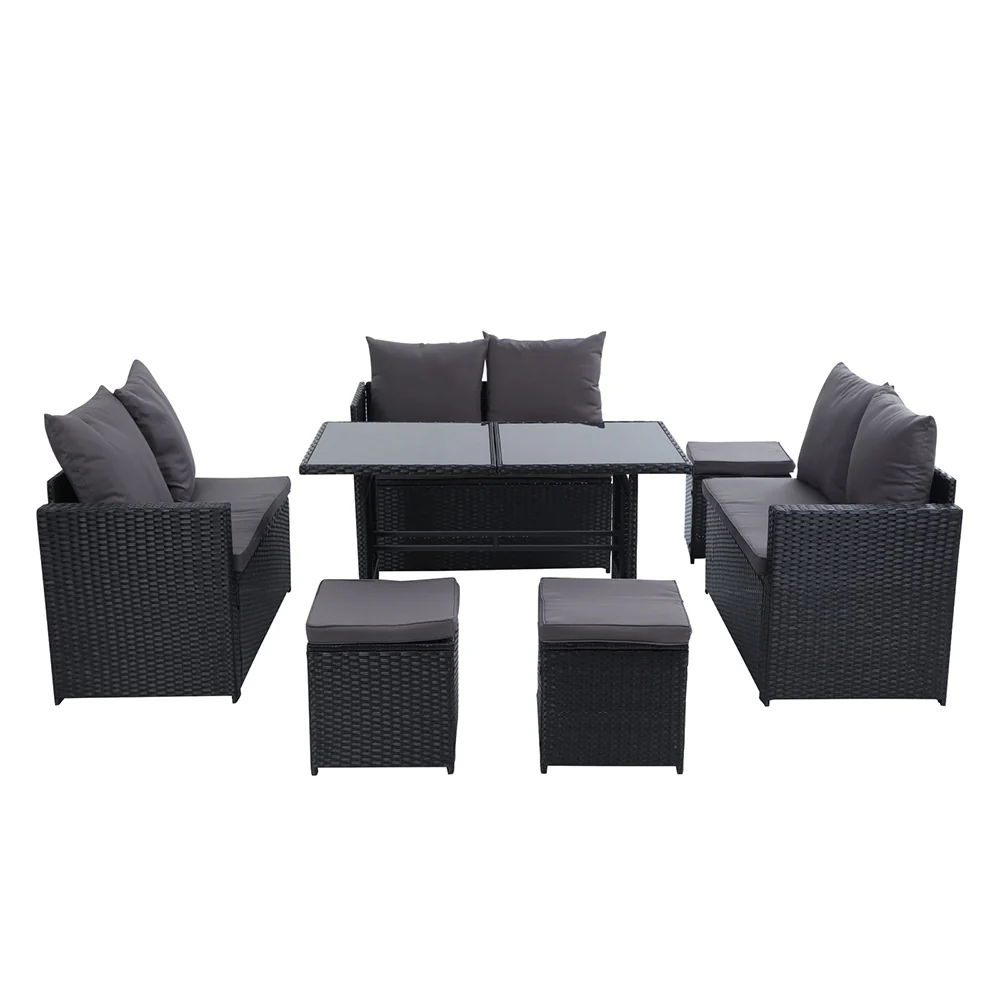 Outdoor Dining Set Sofa Lounge Setting Chairs Table Ottoman Black Cover - Image 3