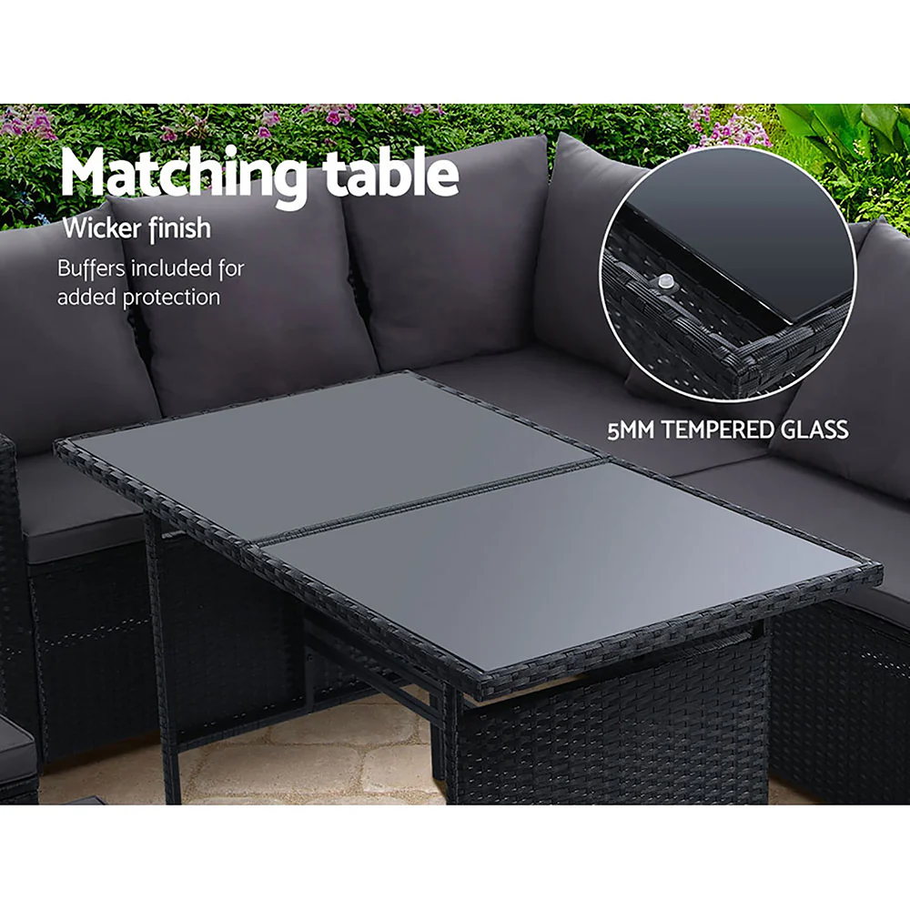 Outdoor Dining Set Sofa Lounge Setting Chairs Table Ottoman Black Cover - Image 5