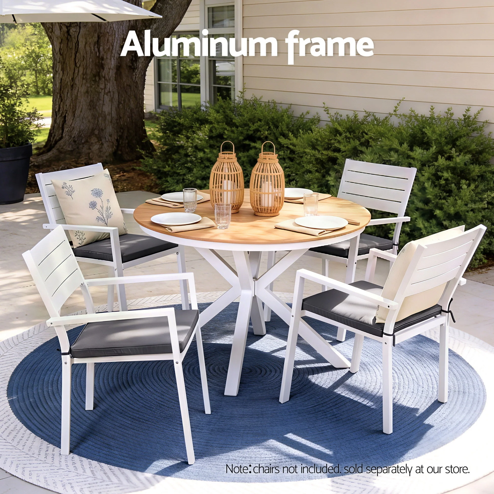 Outdoor Dining Table 108CM Aluminum Frame WPC Top Patio Furniture - Natural White - Image 4