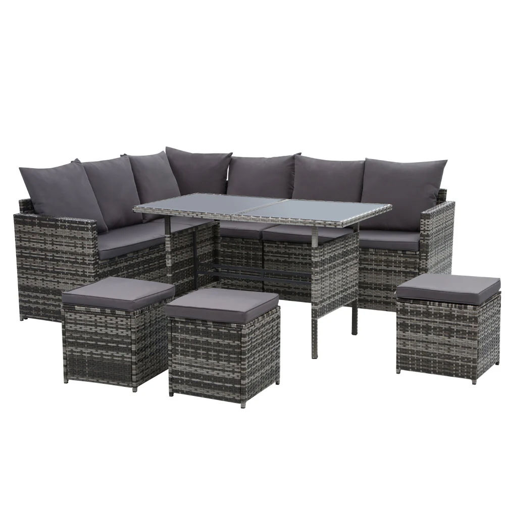 Outdoor Furniture Dining Setting Sofa Set Lounge Wicker 9 Seater Mixed Grey - Image 7
