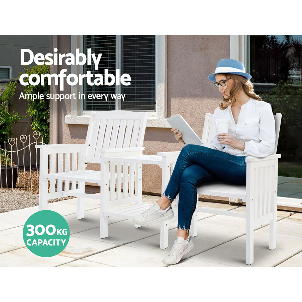 Outdoor Garden Bench Loveseat Wooden Table Chairs Patio Furniture White - Image 7