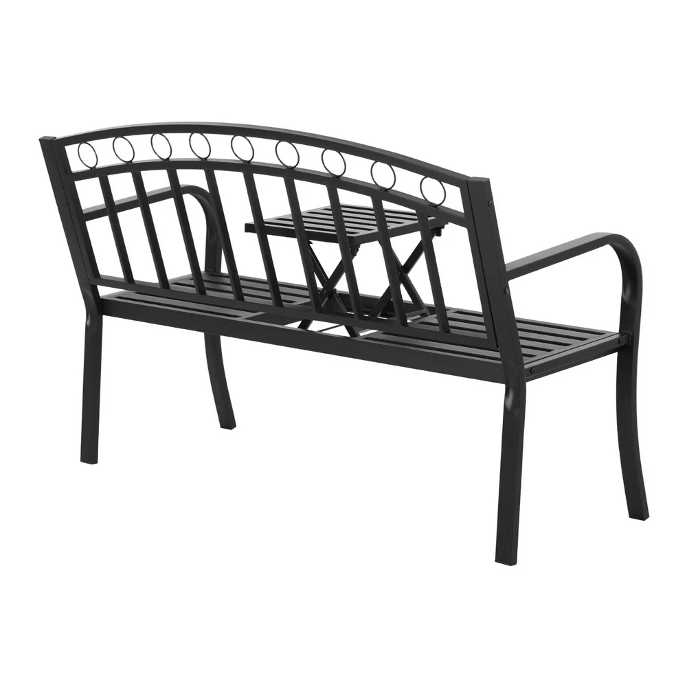 Outdoor Garden Bench Seat with Foldable Table - Black - Image 3