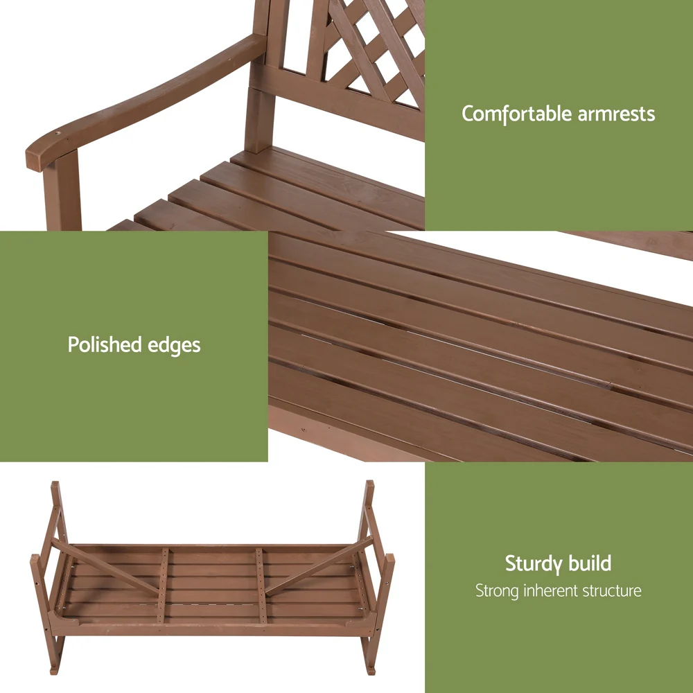 Outdoor Garden Bench Wooden Chair 3 Seat Patio Furniture Lounge Natural - Image 5