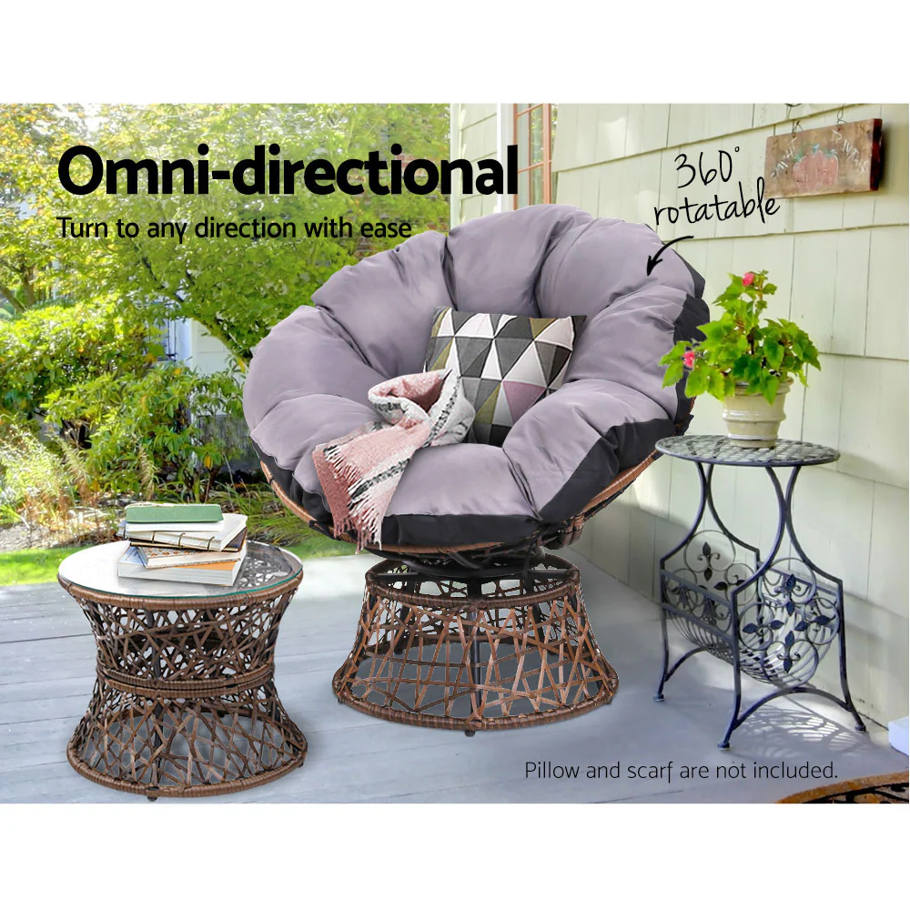 Outdoor Lounge Setting Furniture Wicker Papasan Chairs Table Patio Brown - Image 6