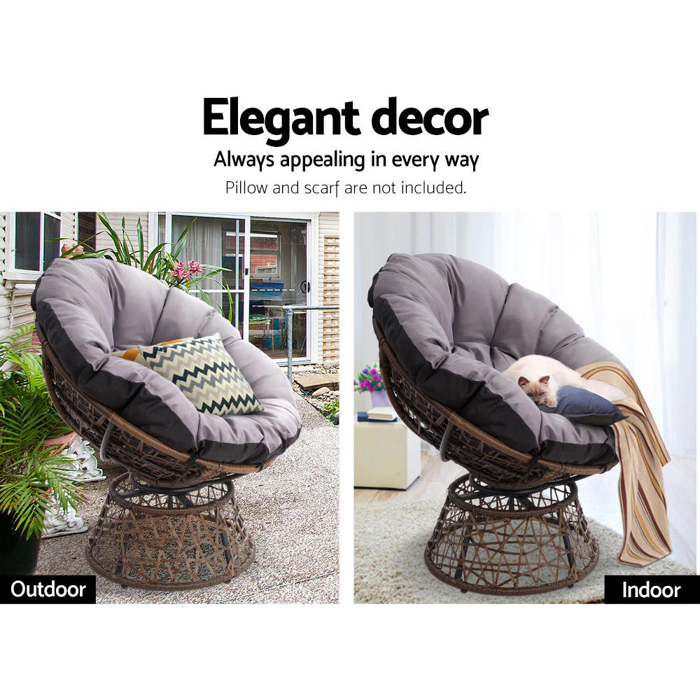 Outdoor Lounge Setting Furniture Wicker Papasan Chairs Table Patio Brown - Image 7