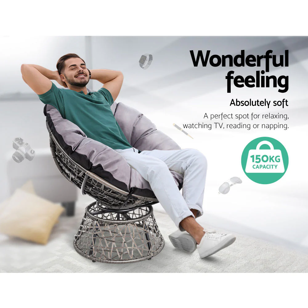 Outdoor Lounge Setting Furniture Wicker Papasan Chairs Table Patio Grey - Image 5