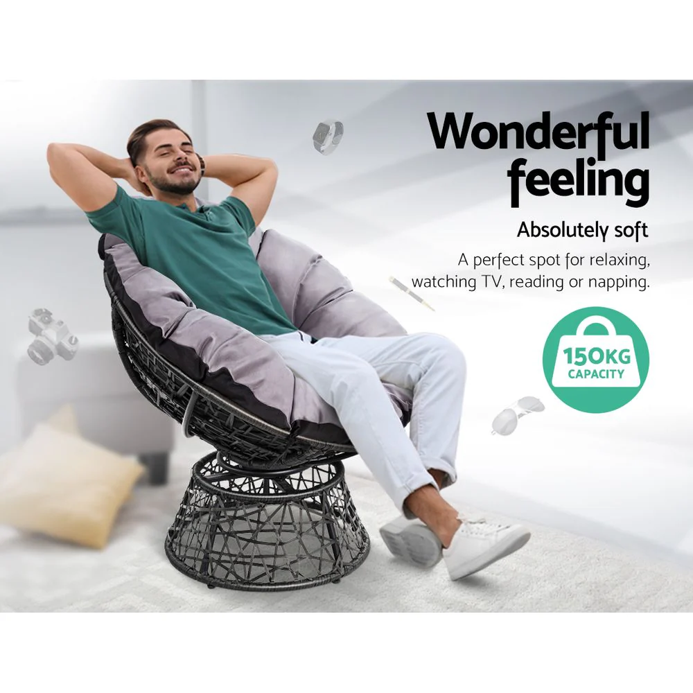 Outdoor Lounge Setting Papasan Chair Wicker Table Garden Furniture Black - Image 4