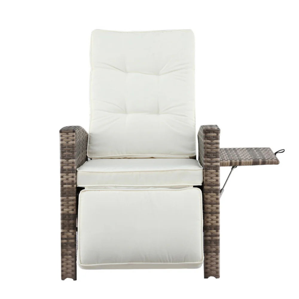 Outdoor Recliner Chairs Sun lounge Wicker Lounger Patio Furniture Adjustable Brown - Image 3