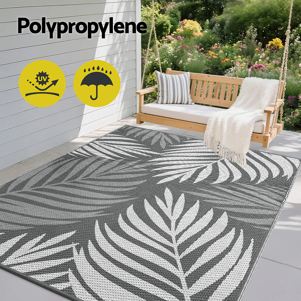 Outdoor Rugs 152x244cm Large Carpet Reversible Area Mat PP Dual-Sided Patio Rug Leaf - Image 4