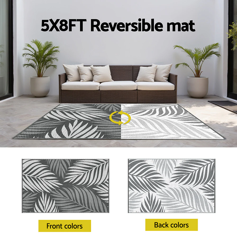 Outdoor Rugs 152x244cm Large Carpet Reversible Area Mat PP Dual-Sided Patio Rug Leaf - Image 6