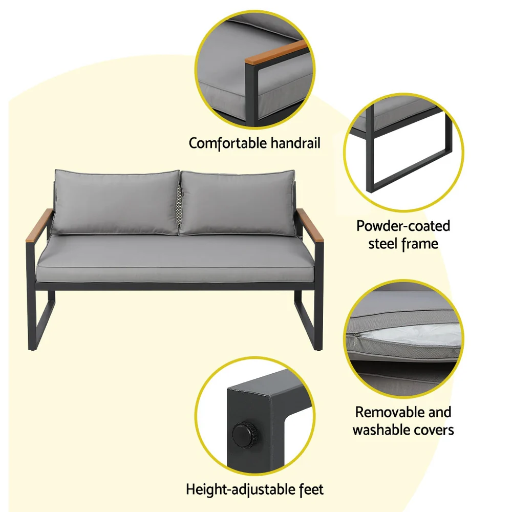 Outdoor Sofa Set 3 Seater Corner Modular Lounge Setting Steel - Image 4