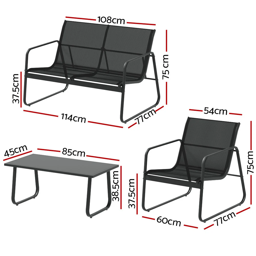 Outdoor Sofa Set Lounge Setting Textilene Table and Chairs Garden Patio Furniture - Image 2