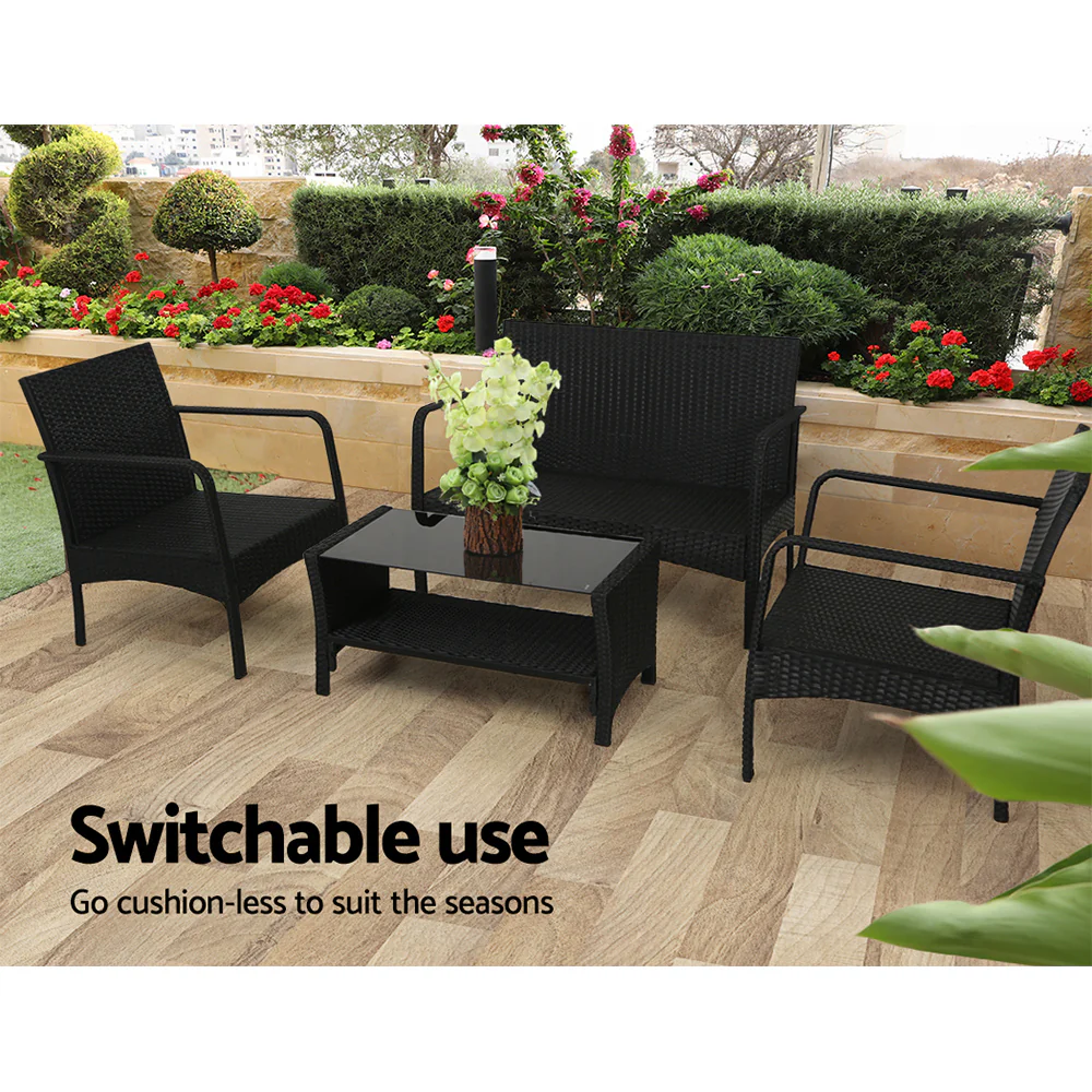 Outdoor Sofa Set Lounge Setting Wicker Table and Chairs Garden Patio Furniture - Image 13