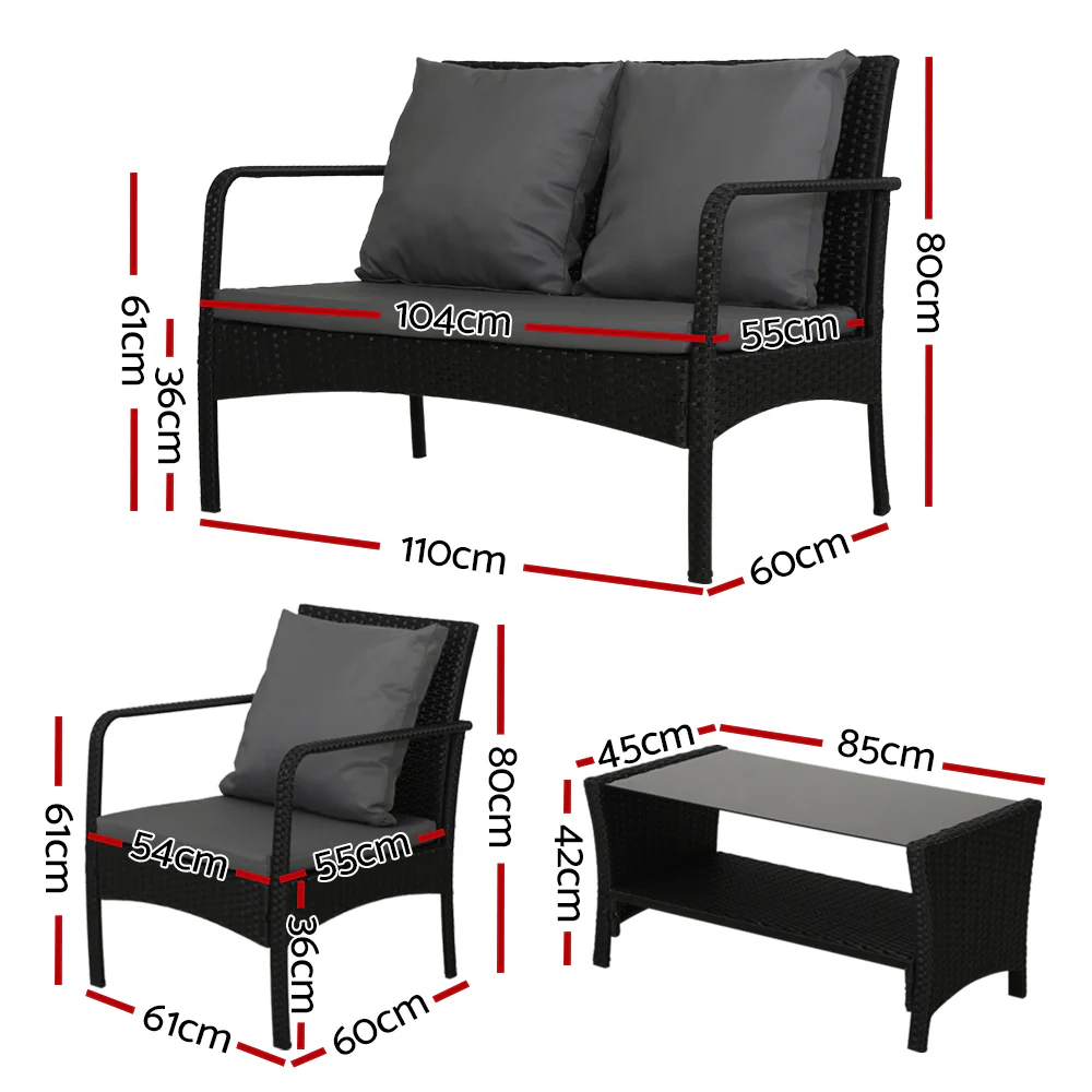 Outdoor Sofa Set Lounge Setting Wicker Table and Chairs Garden Patio Furniture - Image 2