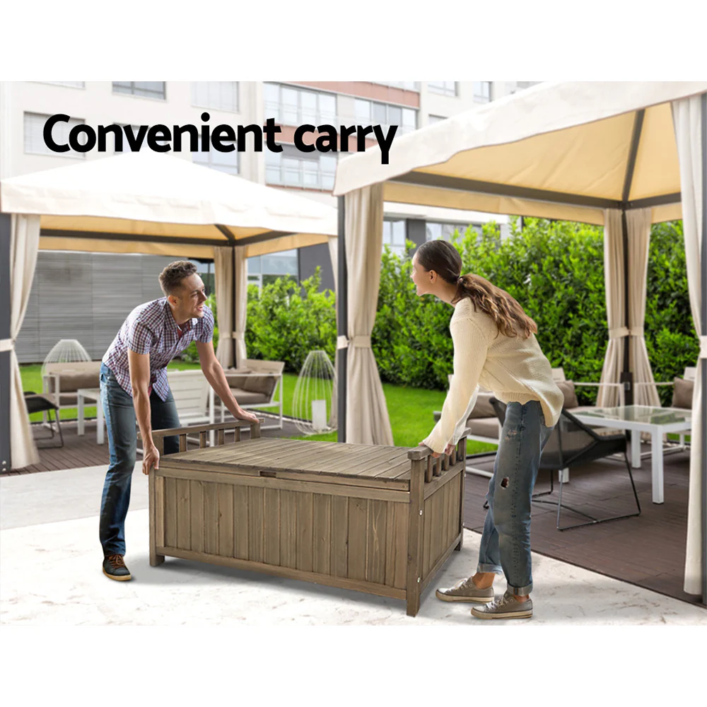 Outdoor Storage Bench Box Wooden Garden Toy Tool Sheds Patio Furniture Brown - Image 7