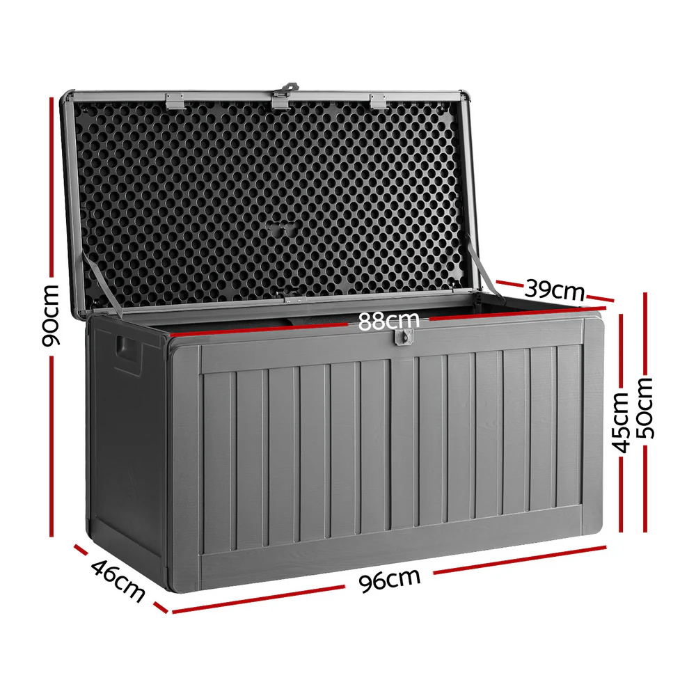 Outdoor Storage Box 190L Container Lockable Garden Bench Tool Shed Black - Image 2