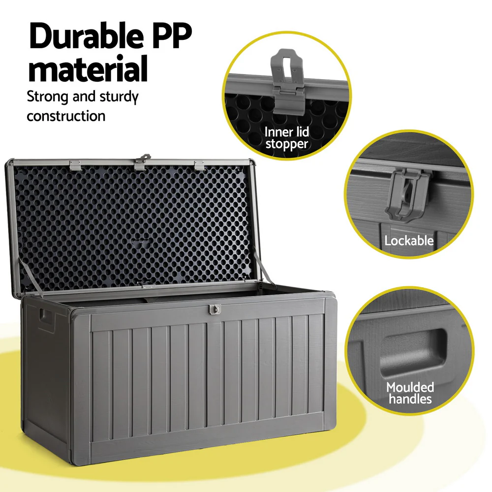 Outdoor Storage Box 190L Container Lockable Garden Bench Tool Shed Black - Image 6
