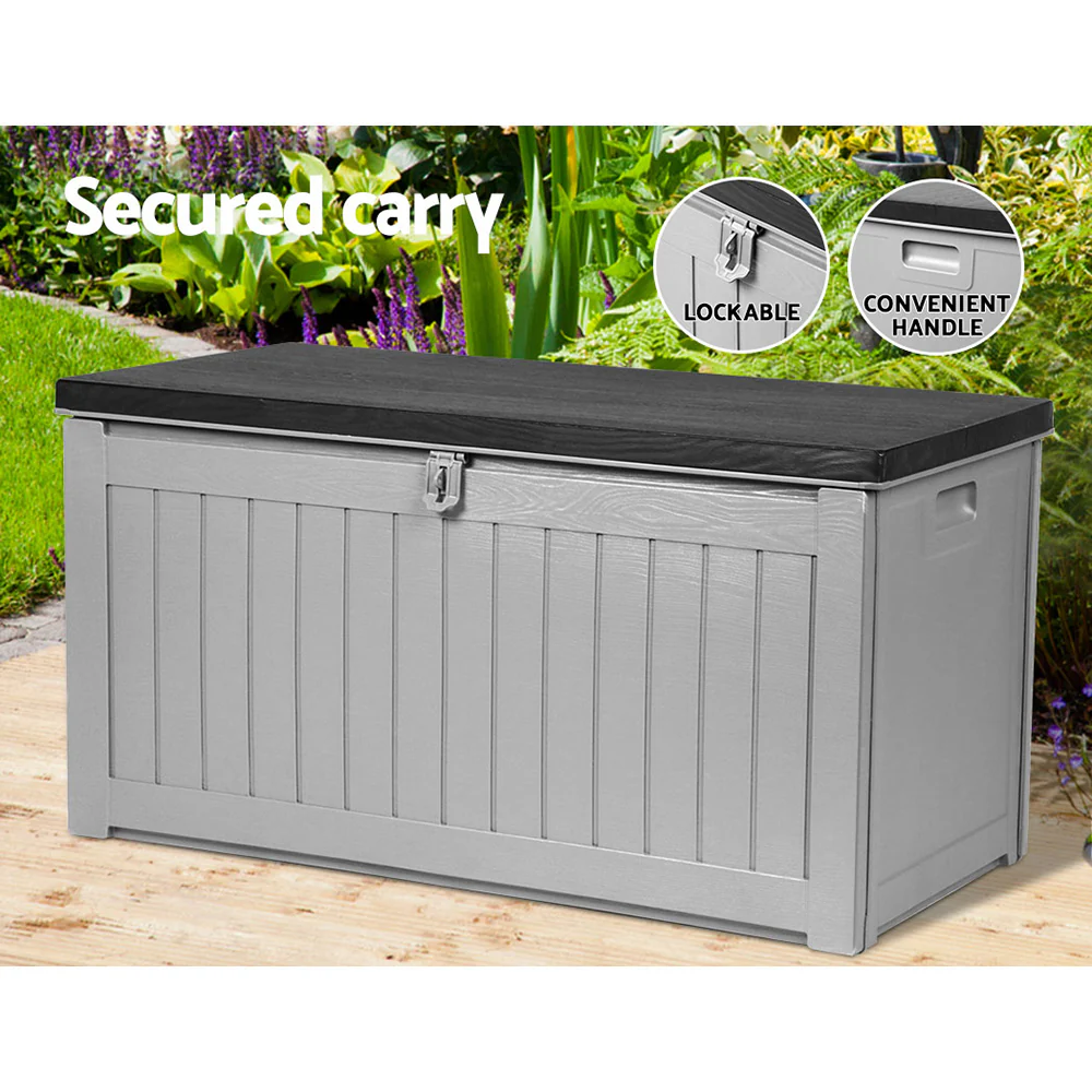 Outdoor Storage Box 190L Container Lockable Garden Bench Tool Shed Black - Image 7
