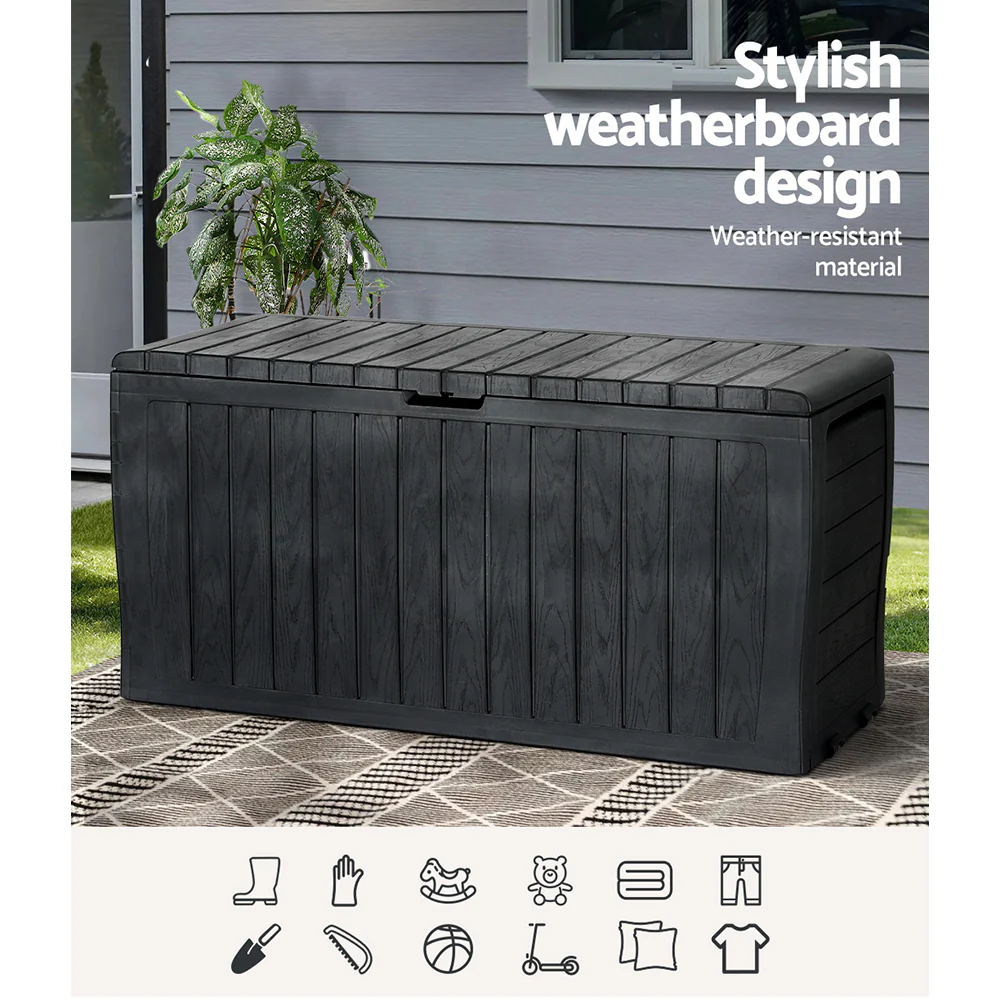 Outdoor Storage Box 220L Lockable Organiser Garden Deck Toy Shed Tool Black - Image 4