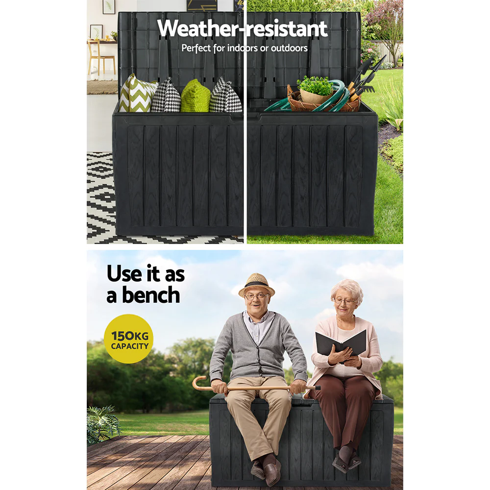 Outdoor Storage Box 220L Lockable Organiser Garden Deck Toy Shed Tool Black - Image 5